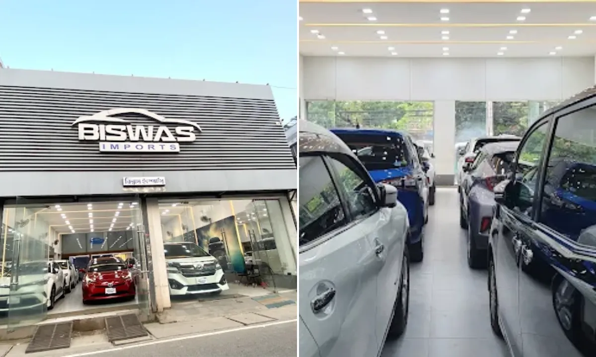 Biswas Imports showroom featuring luxury cars, including the BMW X7, in Bangladesh